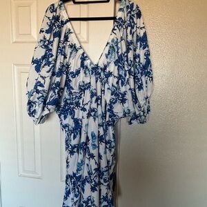 SHEIN Elegant Blue Floral Midi Dress